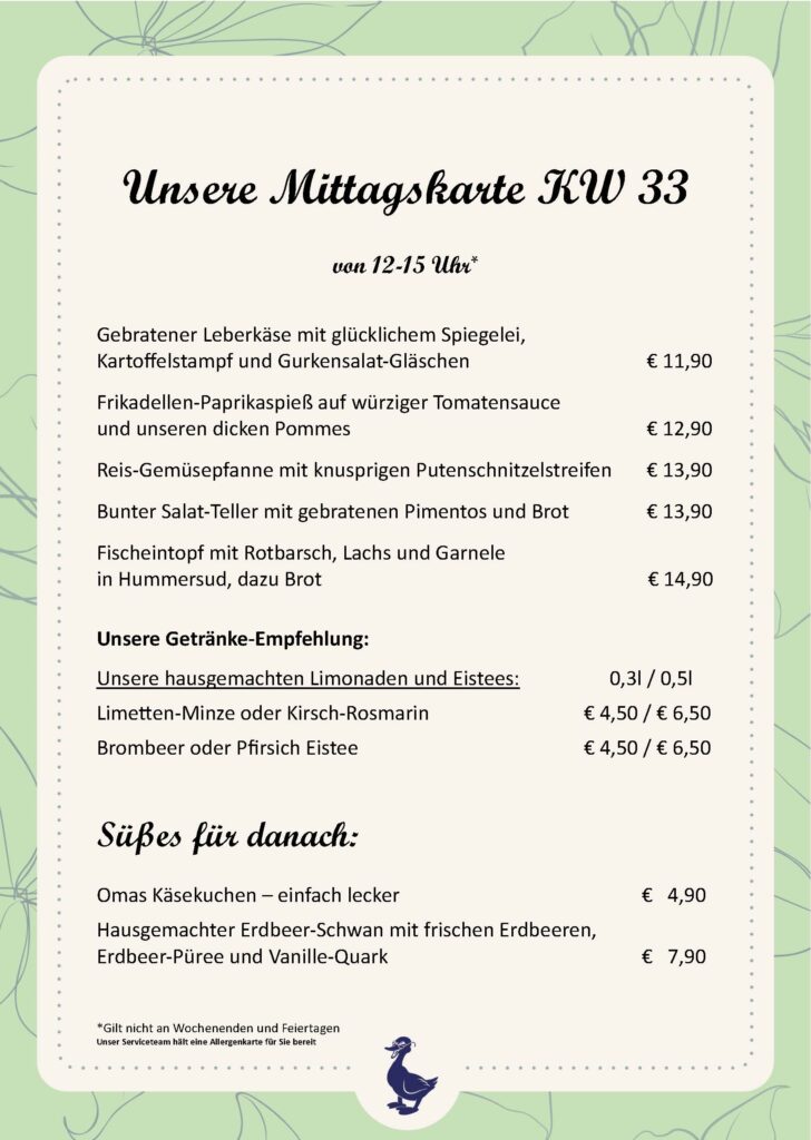 Mittagskarte KW 33