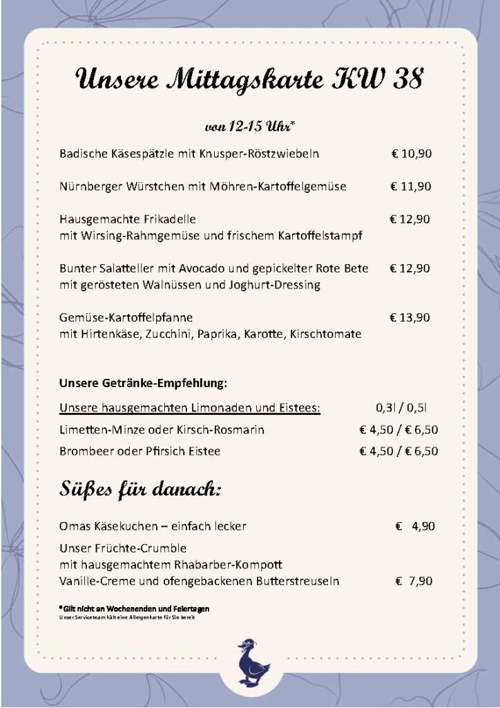 Mittagskarte KW 38