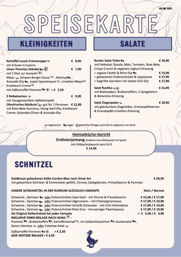 Speisekarte Schwan in Neuss