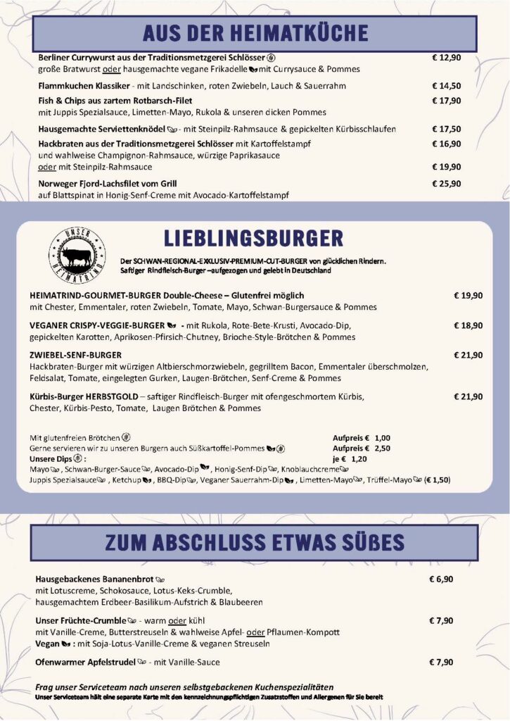 Speisekarte Schwan am Burgplatz