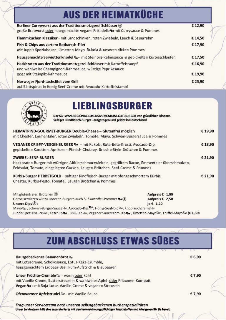 Speisekarte Schwan am Burgplatz