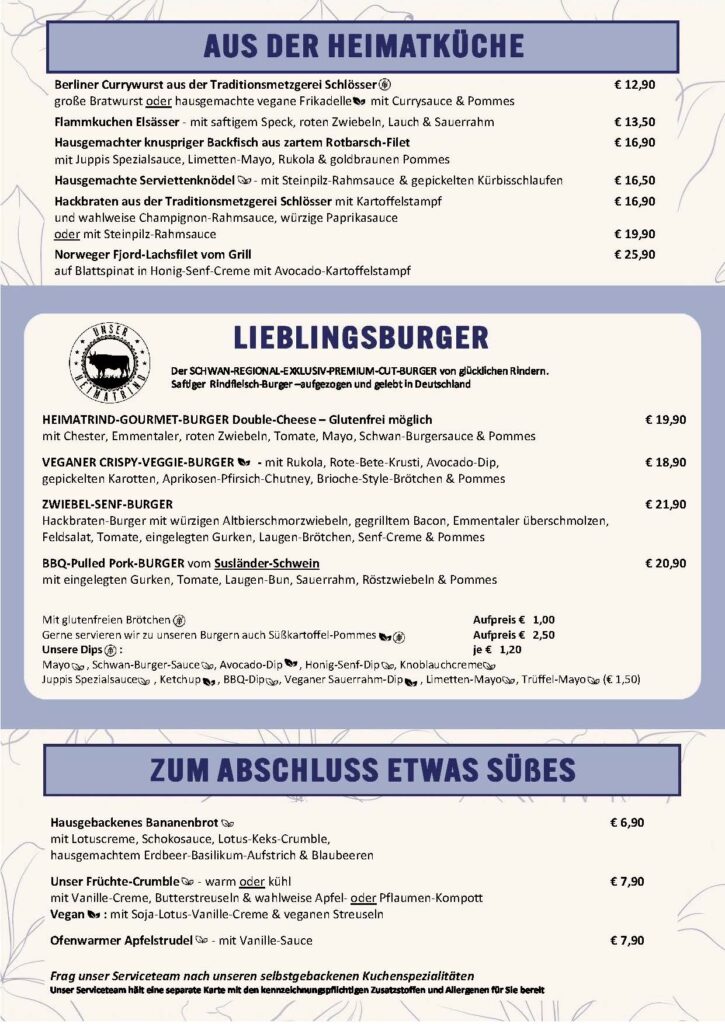 Speisekarte Schwan in Neuss