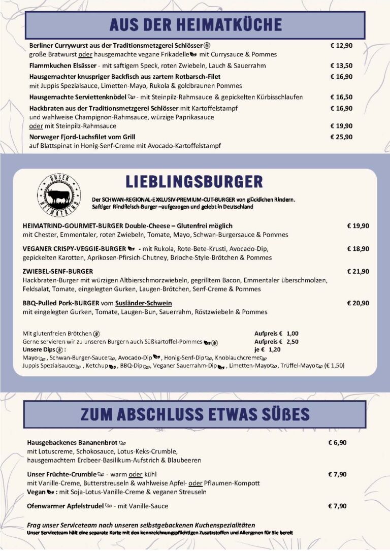 Speisekarte Schwan in Neuss